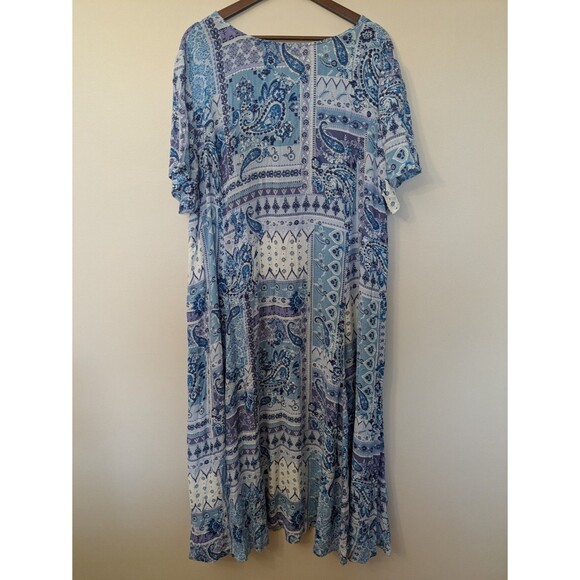 Woman Within Maxi Dress Size 1X 22/24 Blue Paisley Patchwork Boho Rayon Crinkle - Picture 4 of 8